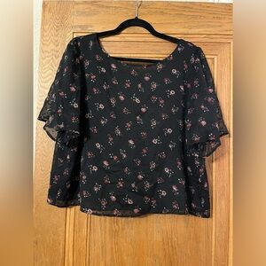 LOFT v-neck floral blouse with tie back